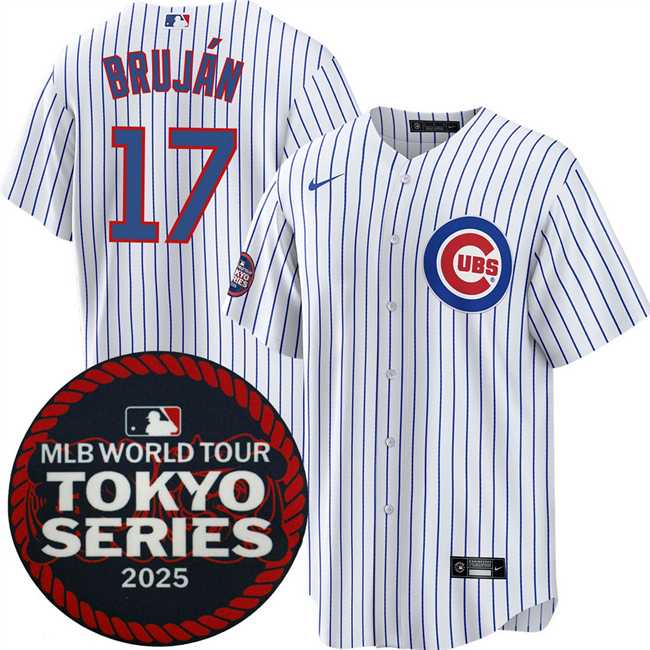 Men%27s Chicago Cubs #17 Vidal Brujan White 2025 World Tour Tokyo Series Home Stitched Jersey Dzhi->chicago cubs->MLB Jersey